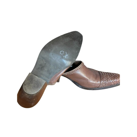 Coldwater Creek 10 Brown Leather Western Square Toe Mules Woven Detail - Picture 6 of 6